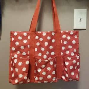 Zip-Top Organizing Utility Tote in Red Swirl Dot